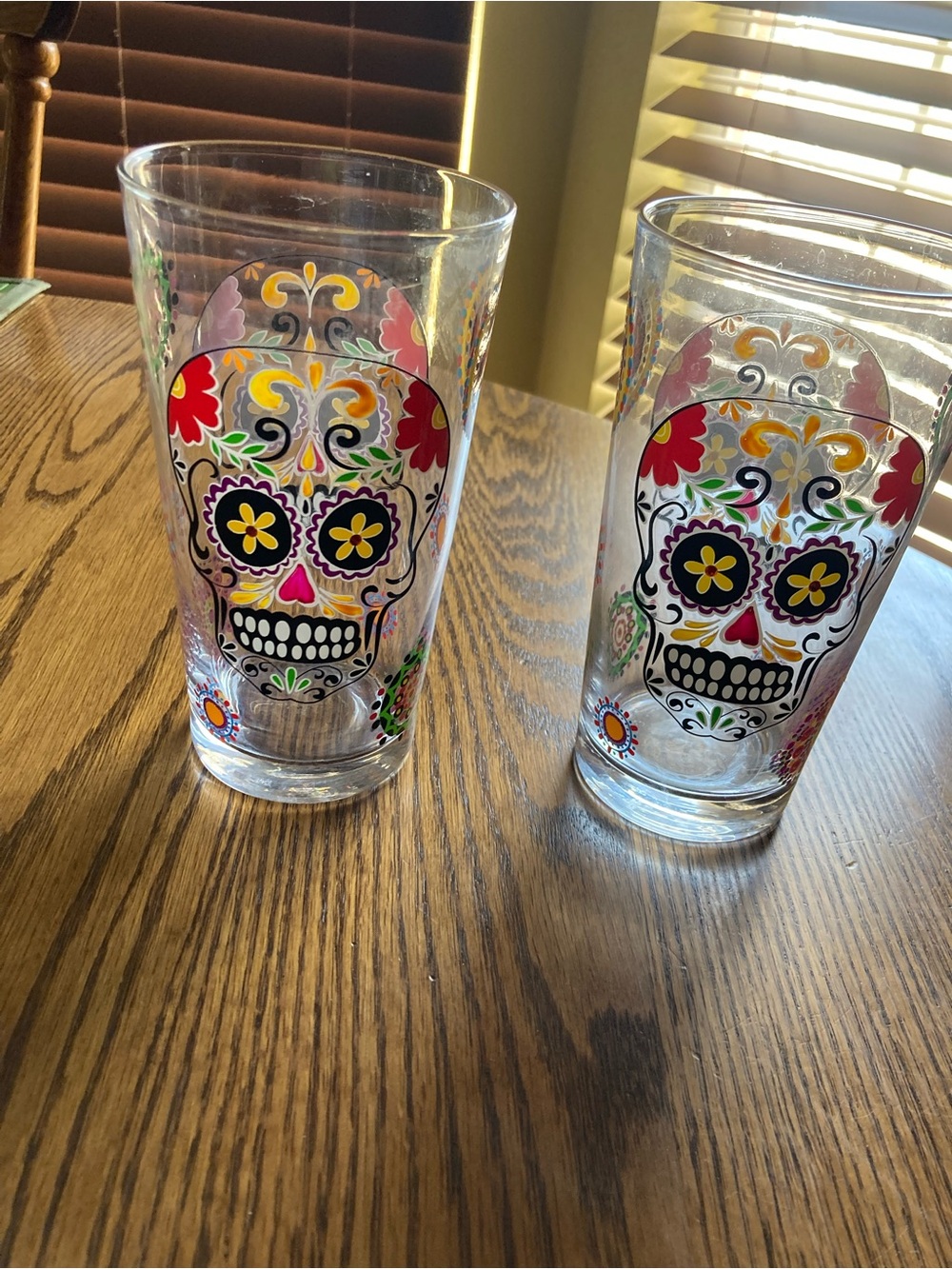 Colorful Sugar Skull Pint Glasses - Day of the Dead Floral Design